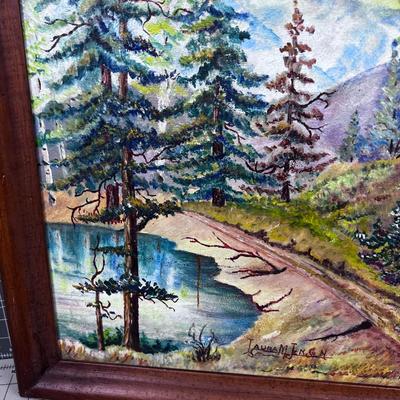 Acrylic on Board of the woods; Aspen & Pine by the Road. By Taura Jensen