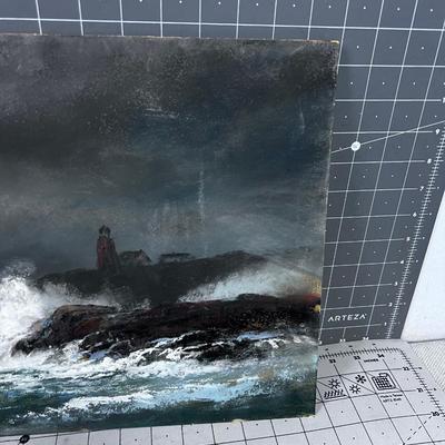 Antique Chalk Pastel Signed Unknown Signature Light House Ocean