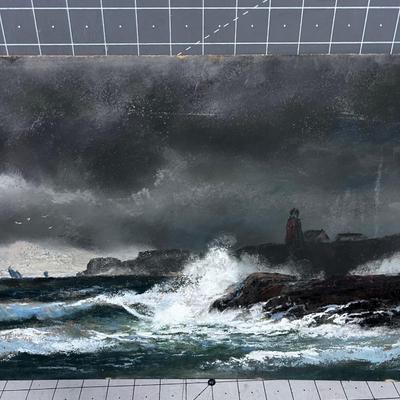 Antique Chalk Pastel Signed Unknown Signature Light House Ocean