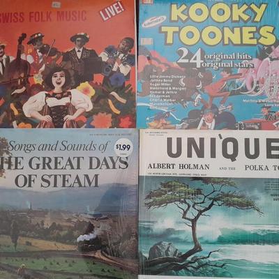 4 LP Albums - Swiss Folk Music - Kooky Tunes - The great days of steam - and Unique