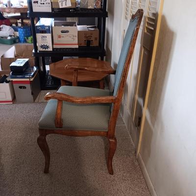 2 TIER SIDE TABLE AND A LADDER BACK ARM CHAIR