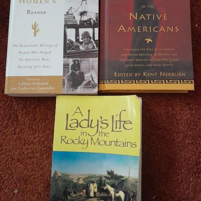 Three books Wisdom of Native Americans, The western Woman's reader and A lady's life in the Rocky Mountains