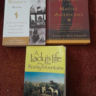 Three books Wisdom of Native Americans, The western Woman's reader and A lady's life in the Rocky Mountains