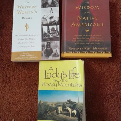 Three books Wisdom of Native Americans, The western Woman's reader and A lady's life in the Rocky Mountains