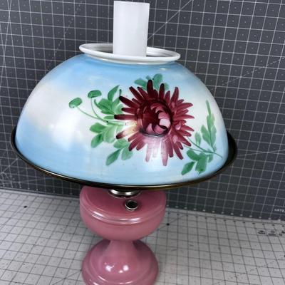 Antique Aladdin Lamp with Hand Painted Glass Shade