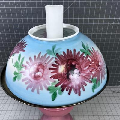 Antique Aladdin Lamp with Hand Painted Glass Shade