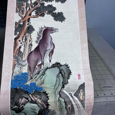 Hand Painted Japanese, Wild Horse Scrolls - Pair 