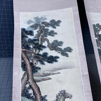 Hand Painted Japanese, Wild Horse Scrolls - Pair 