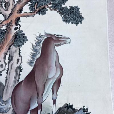Hand Painted Japanese, Wild Horse Scrolls - Pair 