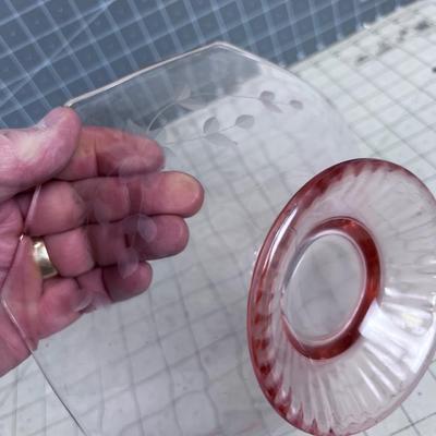 Etched Glass Center Piece Pink Depression 