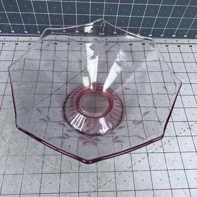 Etched Glass Center Piece Pink Depression 