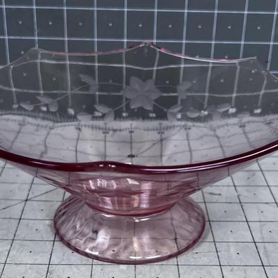 Etched Glass Center Piece Pink Depression 