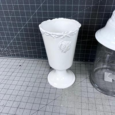 Vase and Covered Jar White Ceramic