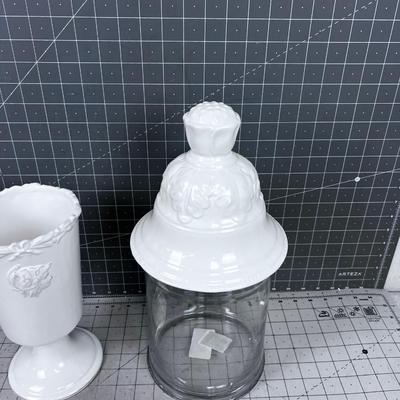 Vase and Covered Jar White Ceramic