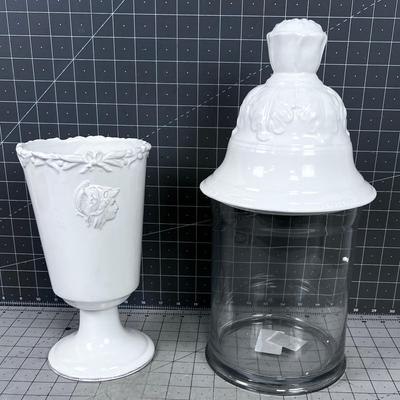 Vase and Covered Jar White Ceramic