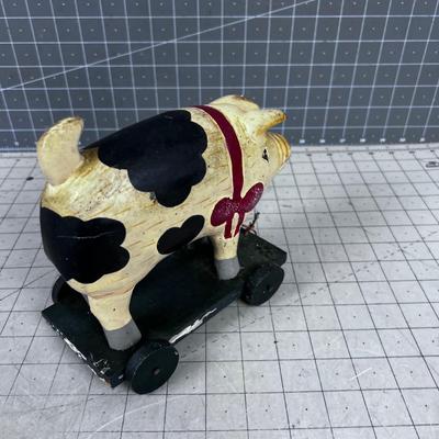 Carved Wooden Pig Pull Toy 