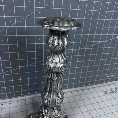 Cast Aluminum Candle Sticks with Candles. Silver Color