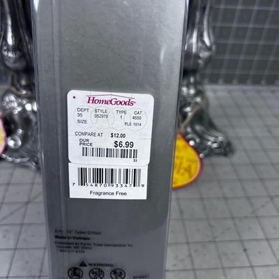 Cast Aluminum Candle Sticks with Candles. Silver Color