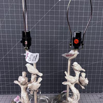 Pair of Resin Bird Lamps New 