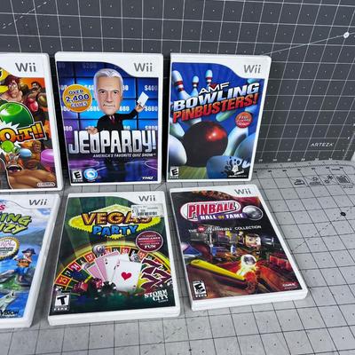 Wii Games; Jeopardy, Pin Ball, Fishing (6) 