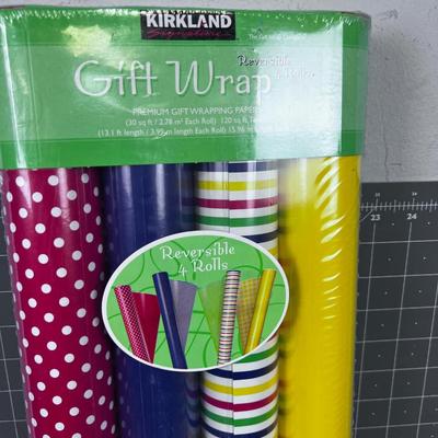 4 Rolls of NEW Gift Wrap DOUBLE SIZED! Kirkland Nice