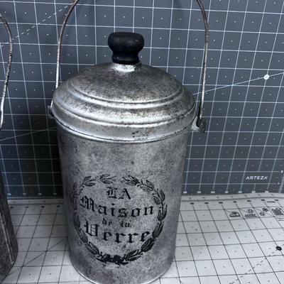 2 Decorative Metal Buckets with Handle 