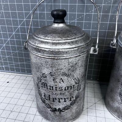 2 Decorative Metal Buckets with Handle 