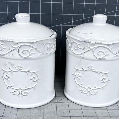 2 Small Canister Jars with Lids 