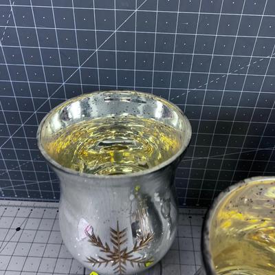 3 LARGE MERCURY GLASS Votive Holder or Vase