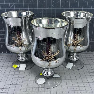 3 LARGE MERCURY GLASS Votive Holder or Vase