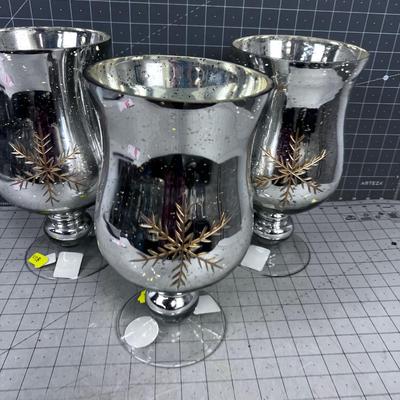 3 LARGE MERCURY GLASS Votive Holder or Vase