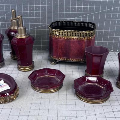 Bathroom DÃ©cor / Dispensers Dark Red and Gold FANCY 