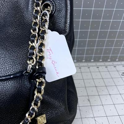 Tory Burch BLACK Leather & Gold Chain 