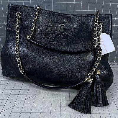 Tory Burch BLACK Leather & Gold Chain 
