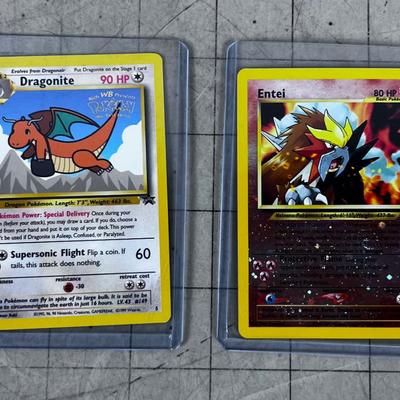 2 Vintage PokÃ©mon Cards in Sleeves 