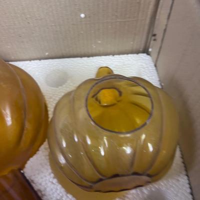 Glass Pumpkin Complete with Glass Bead Filler and Votive Candles