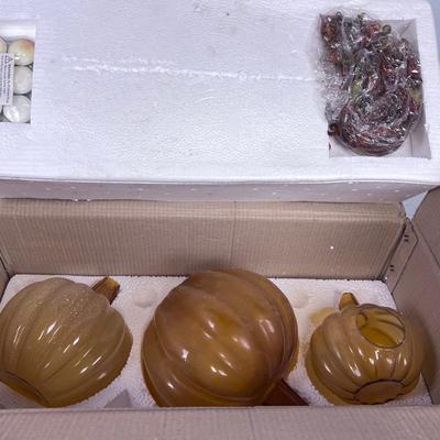 Glass Pumpkin Complete with Glass Bead Filler and Votive Candles