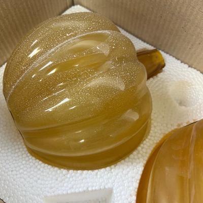Glass Pumpkin Complete with Glass Bead Filler and Votive Candles