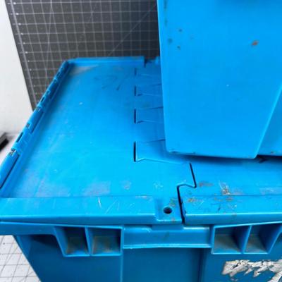 (3) Heavy Duty TOTES with attached Lids. Blue 