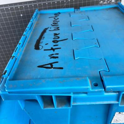 (3) Heavy Duty TOTES with attached Lids. Blue 