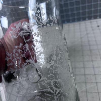 Neat Etched Glass Floral Water Pitcher
