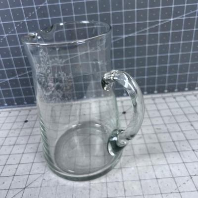 Neat Etched Glass Floral Water Pitcher