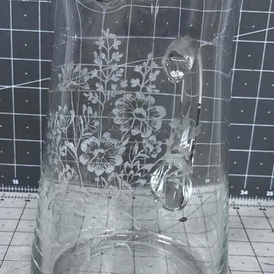 Neat Etched Glass Floral Water Pitcher