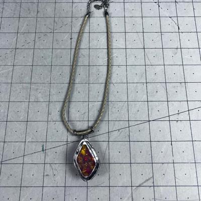 Manufactured Stone. On Leather Like Necklace