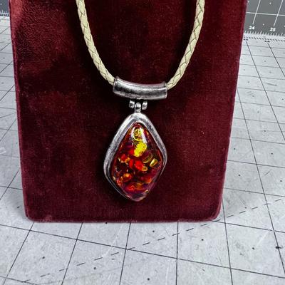 Manufactured Stone. On Leather Like Necklace