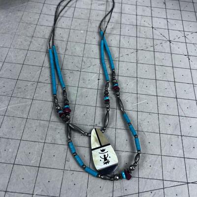 Liquid Silver and Cut Turquoise Beads Plus Inlay Pendant