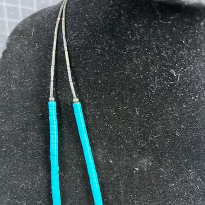 Liquid Silver and Cut Turquoise Beads Plus Inlay Pendant