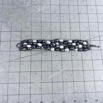Freshwater Pearl White & Gray plus 925 Silver Bracelet