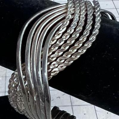 Unmarked Silver Bracelet Cuff - Mixed Rope and Flat Design