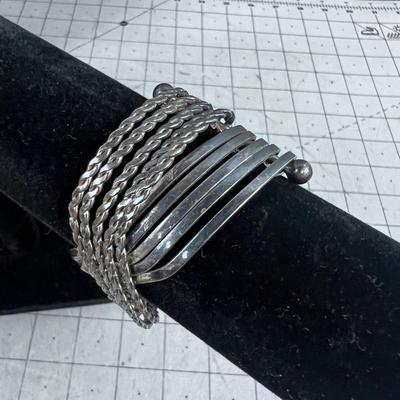 Unmarked Silver Bracelet Cuff - Mixed Rope and Flat Design